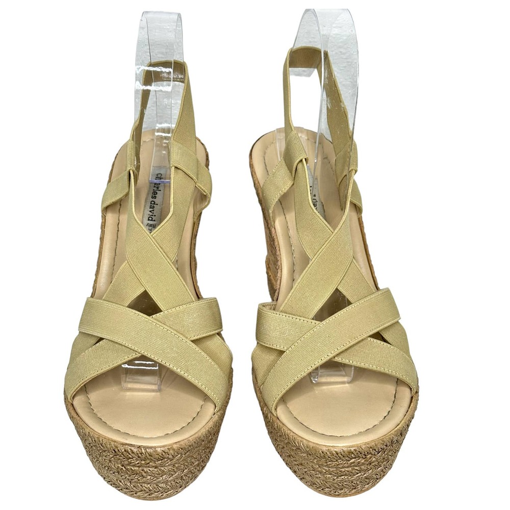 Charles David 8 Khaki Tan Casual Cute Sandal Wedge Cork Jute Heel/Platform B05